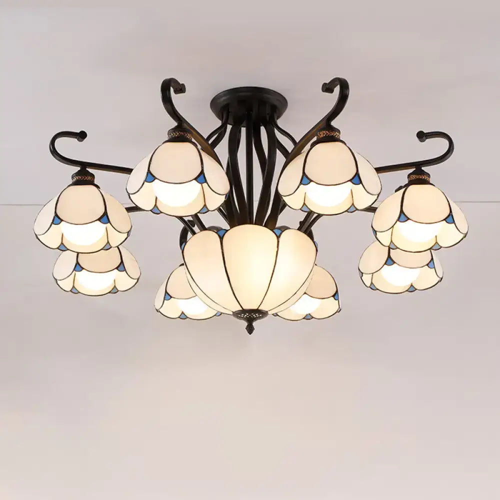 Tiffany turquoise flower semi-flush mount ceiling light with stained glass petals on Tampa Home & Garden Store
