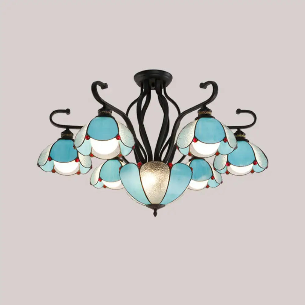 Tiffany turquoise flower ceiling light by Decorbites with dark metal frame and glass petals on Tampa Home & Garden Store