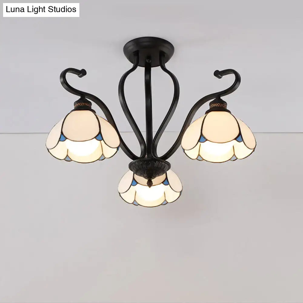 Tiffany turquoise flower semi-flush mount ceiling light with black metal arms by Decorbites on Tampa Home & Garden Store