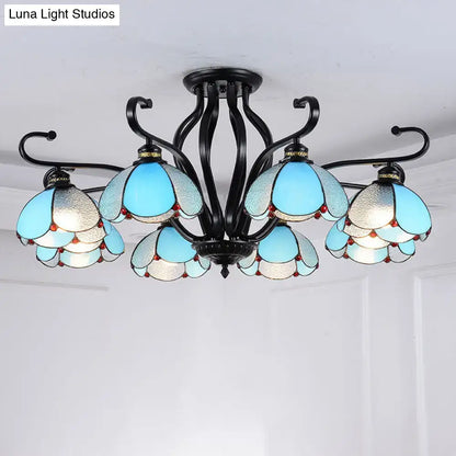 Turquoise Tiffany flower semi-flush ceiling light Decorbites with 6 glass shades on Tampa Home & Garden Store