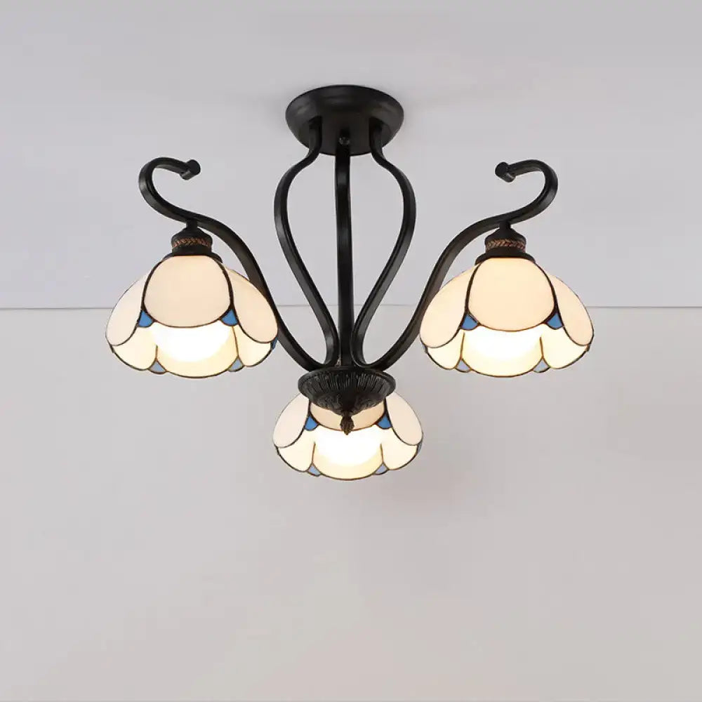 Tiffany turquoise flower semi-flush ceiling light with black iron arms by Decorbites on Tampa Home & Garden Store