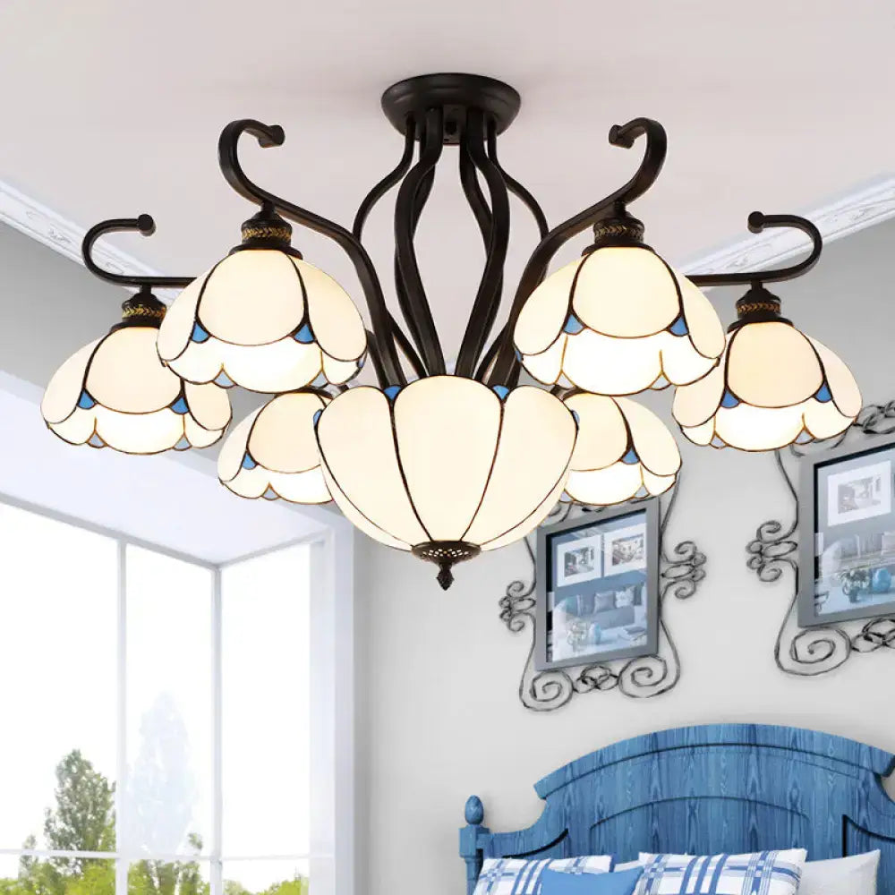 Tiffany turquoise flower semi-flush mount ceiling light with cream petal glass Decorbites on Tampa Home & Garden Store