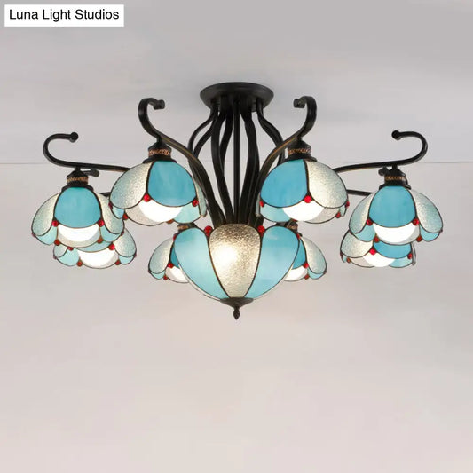 Tiffany turquoise flower glass semi-flush mount ceiling light by Decorbites on Tampa Home & Garden Store