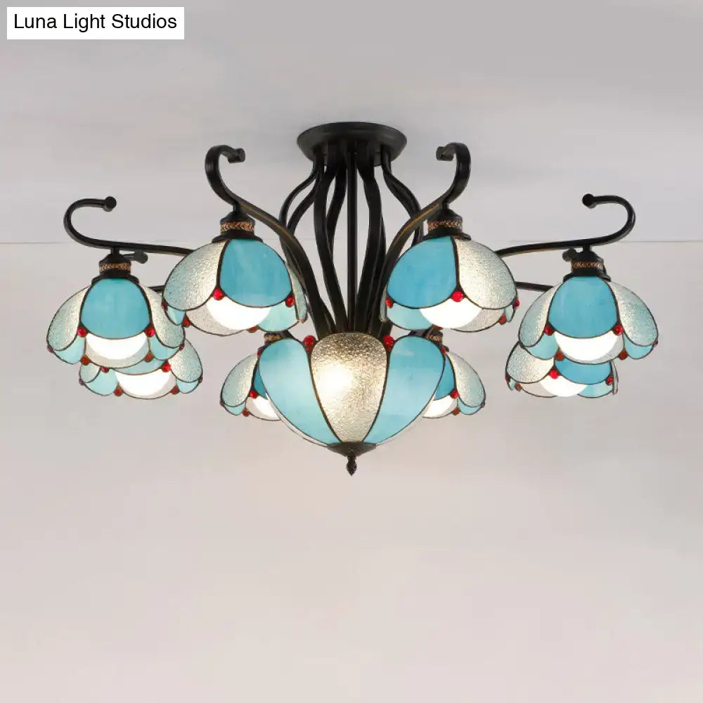 Decorbites Tiffany turquoise flower semi-flush mount ceiling light with bronze metal frame on Tampa Home & Garden Store