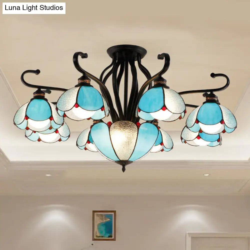 Decorbites Tiffany turquoise flower ceiling light with glass petals and black metal frame on Tampa Home & Garden Store