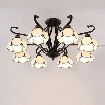 Decorbites Tiffany semi-flush ceiling light with bronze frame and cream glass shade petals on Tampa Home & Garden Store