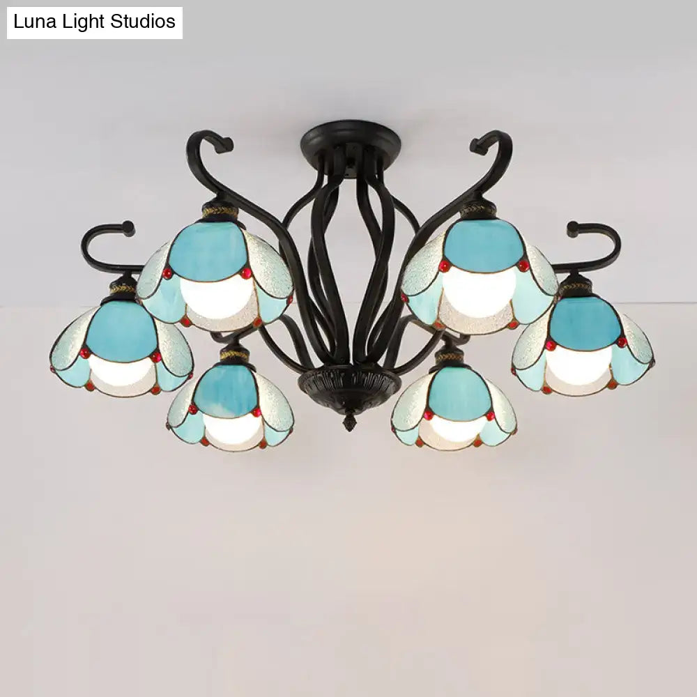 Decorbites Tiffany turquoise flower semi-flush mount ceiling light with eight turquoise glass shades on Tampa Home & Garden Store