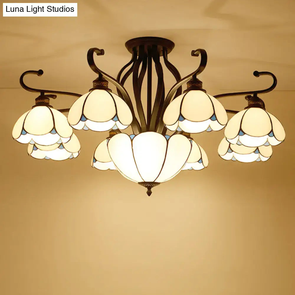 Tiffany turquoise flower semi-flush mount ceiling light Decorbites with glass petal shades on Tampa Home & Garden Store