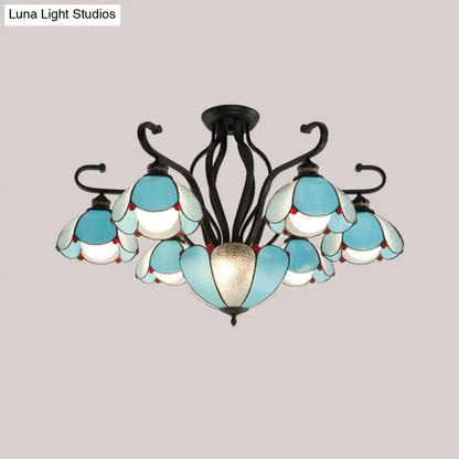 Decorbites Tiffany turquoise flower semi-flush ceiling light with stained glass petals on Tampa Home & Garden Store