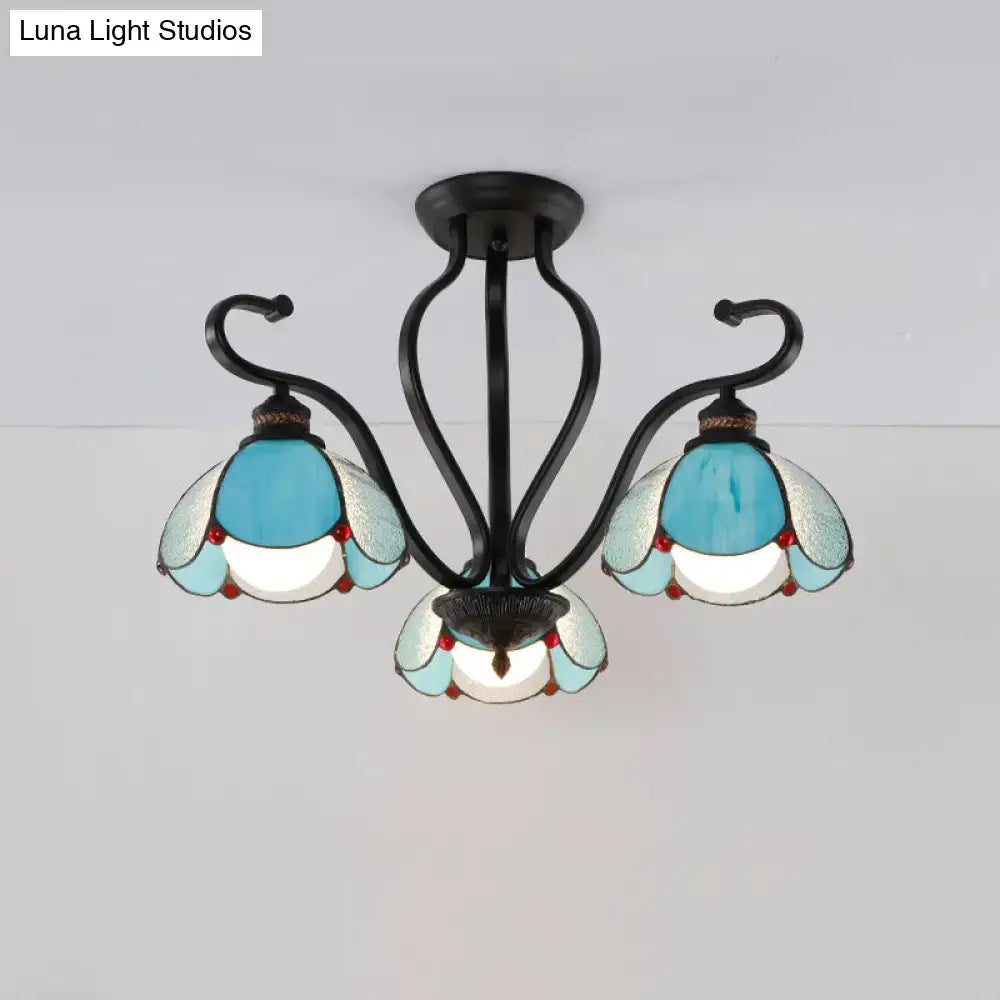 Decorbites Tiffany turquoise flower semi-flush ceiling light with blue glass petals on Tampa Home & Garden Store