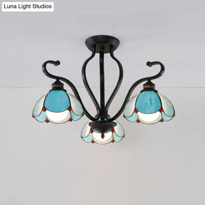Decorbites Tiffany turquoise flower semi-flush ceiling light with blue glass petals on Tampa Home & Garden Store