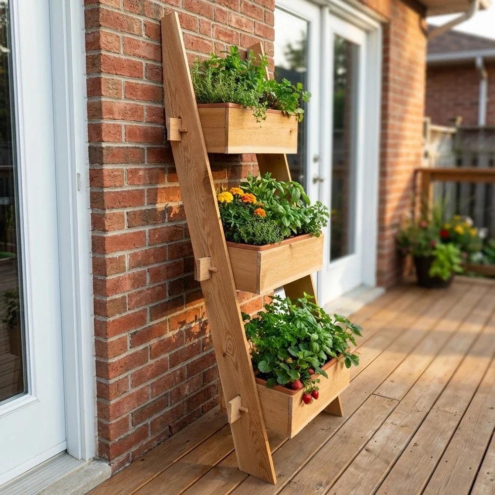 3-Tier Vertical Cedar Standing Planter Box by Timberlane Gardens with natural cedar finish on Tampa Home & Garden Store