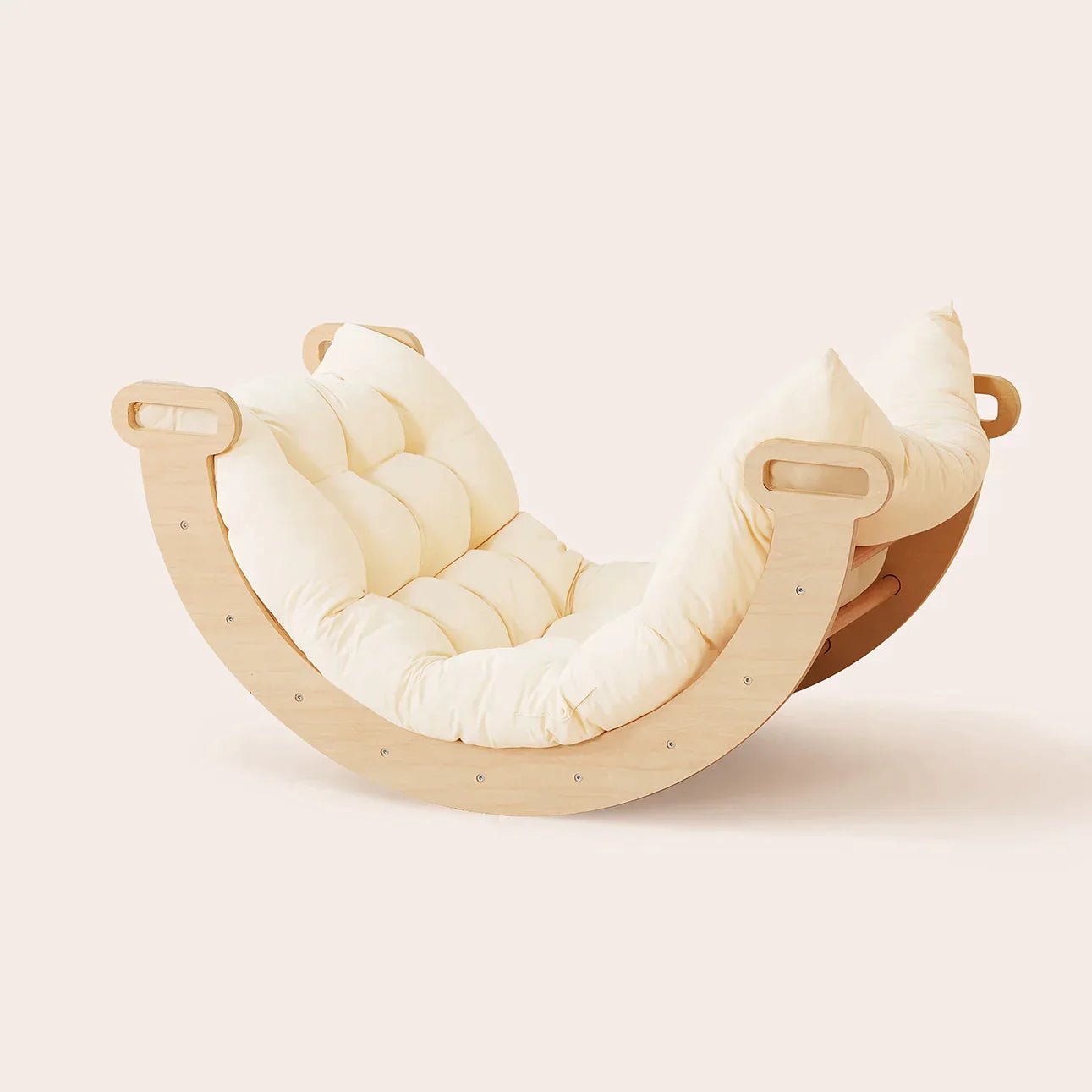 Tiny Land 7-in-1 Montessori climbing set with play pad, natural wood frame and cream cushions on Tampa Home & Garden Store