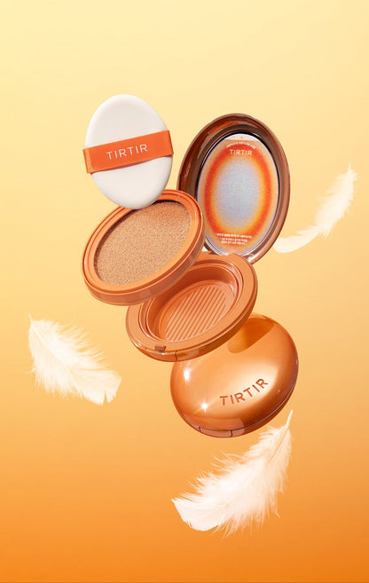 TIRTIR Mask Fit AI Filter Cushion makeup compact by Seoulia with peach case and white puff on Tampa Home & Garden Store