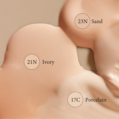 TIRTIR Mask Fit All Cover Cushion SPF50+ swatches 23N Sand, 21N Ivory, 17C Porcelain by Seoulia on Tampa Home & Garden Store
