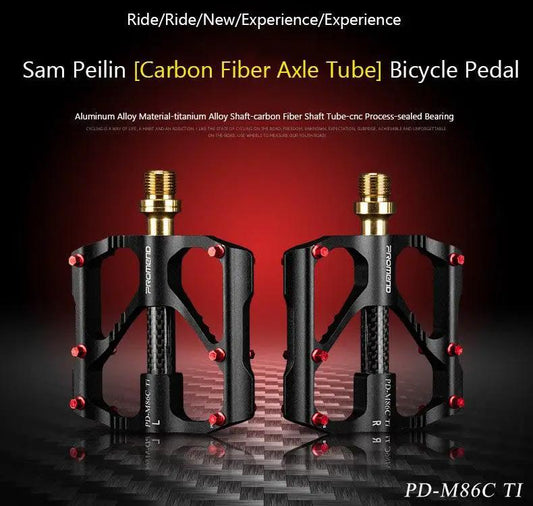 Stevvex bicycle pedals titanium shaft carbon fiber, pair with red anodized bolts on Tampa Home & Garden Store
