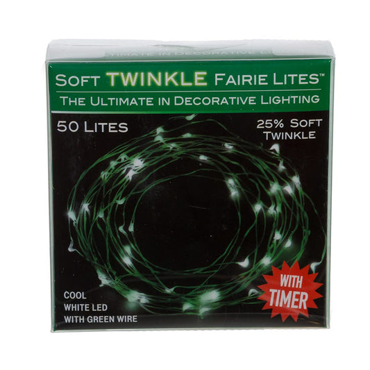 Battery Operated 50-Light Cool White Soft Twinkle Fairy LED Green Wire Light Set - Tampa Home & Garden Store