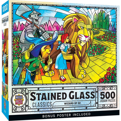 Stained Glass Wizard Oz 500-Piece Puzzle by Country Christmas Loft; Dorothy and Lion glass style on Tampa Home & Garden Store