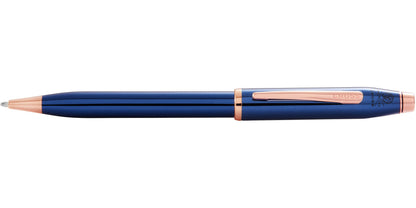Century II translucent cobalt blue lacquer ballpoint pen by Cross with rose-gold trim on Tampa Home & Garden Store
