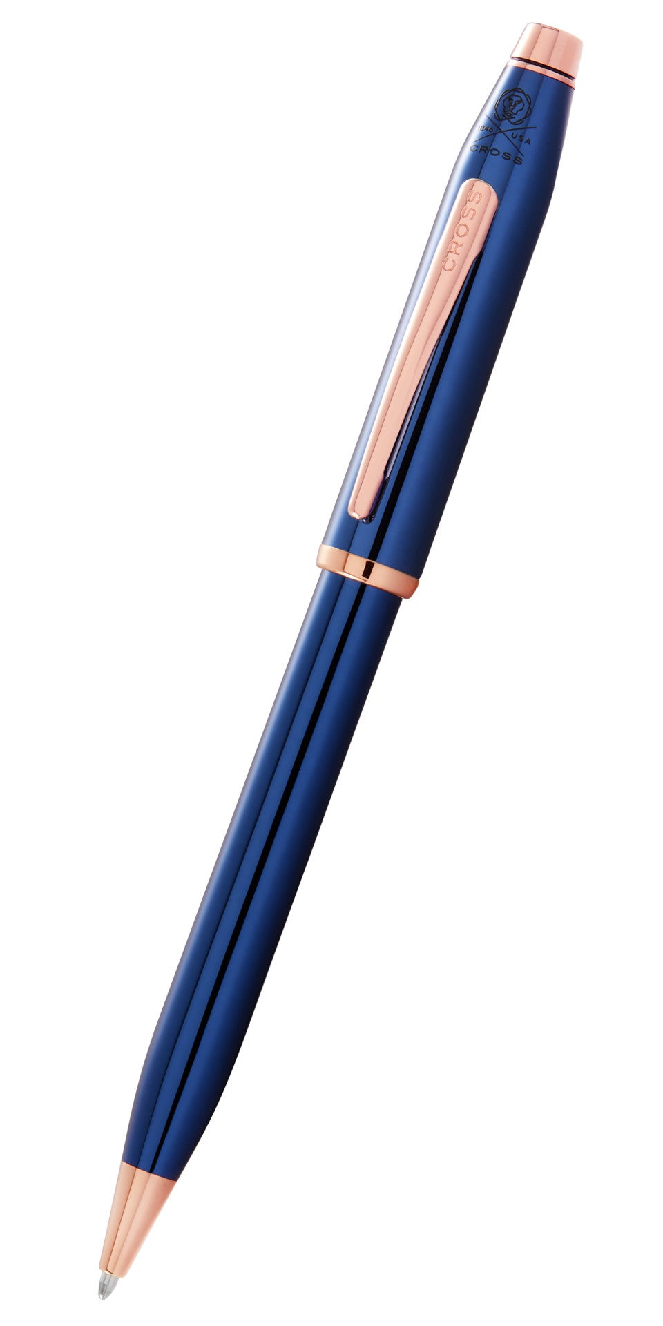 Cross Century II translucent cobalt blue lacquer ballpoint pen with rose-gold clip on Tampa Home & Garden Store