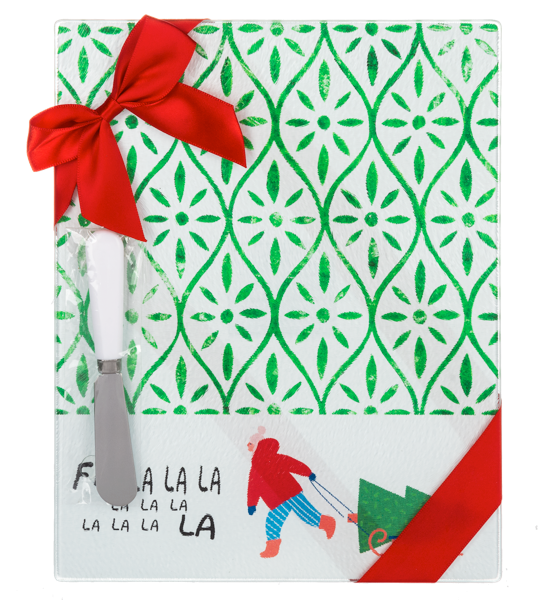 Planche à découper en verre de Noël avec tartineur