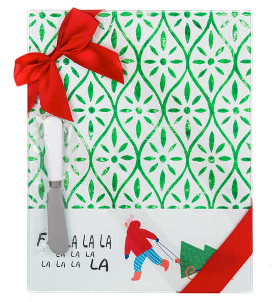Planche à découper en verre de Noël avec tartineur