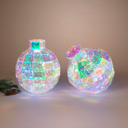 Holographic Holiday Ornament 9in USB lighted sphere with iridescent faceted panels, 2-piece set on Tampa Home & Garden Store