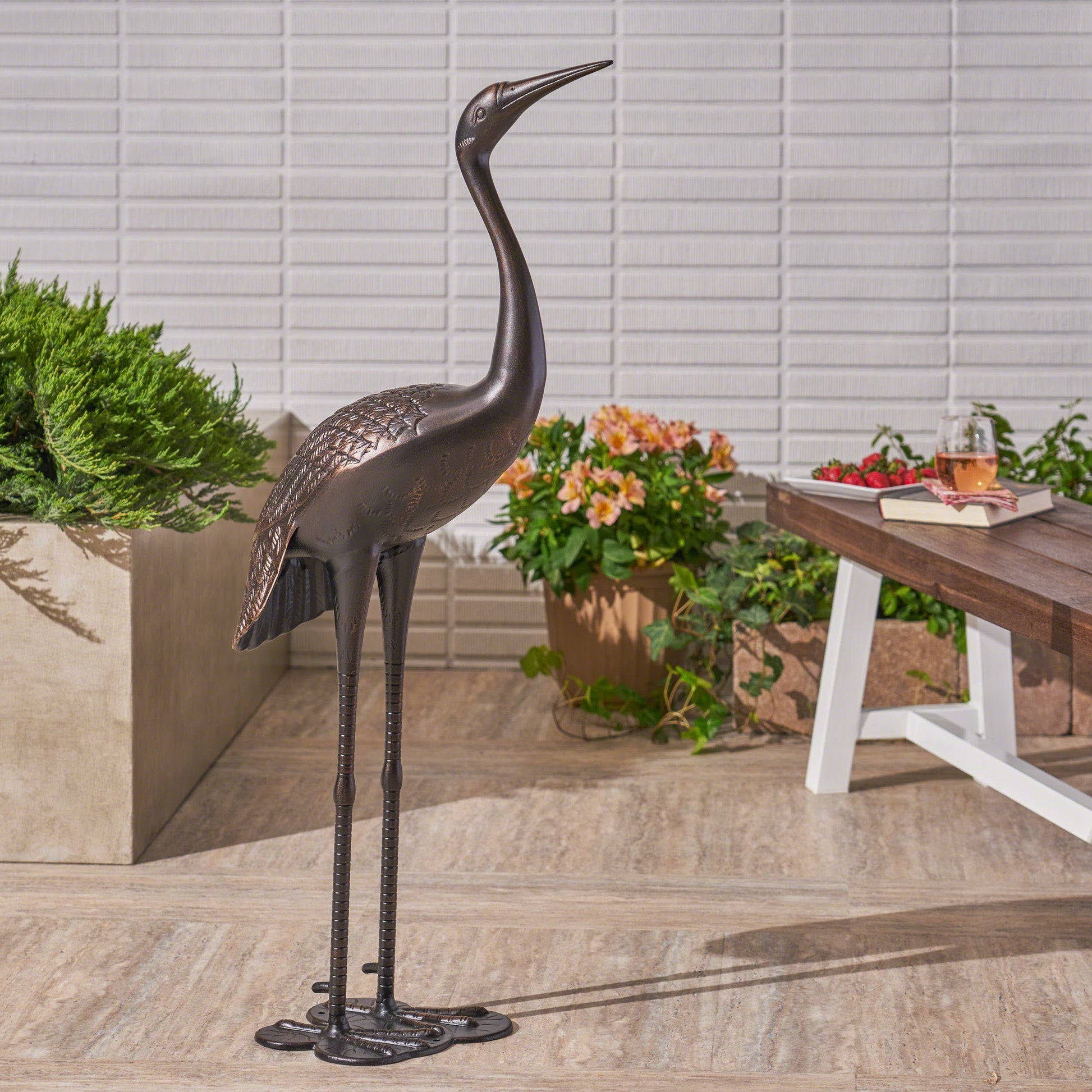 Sunny Outdoor 43 Inch Aluminum Crane statue shiny bronze finish HouseOfZazla on Tampa Home & Garden Store