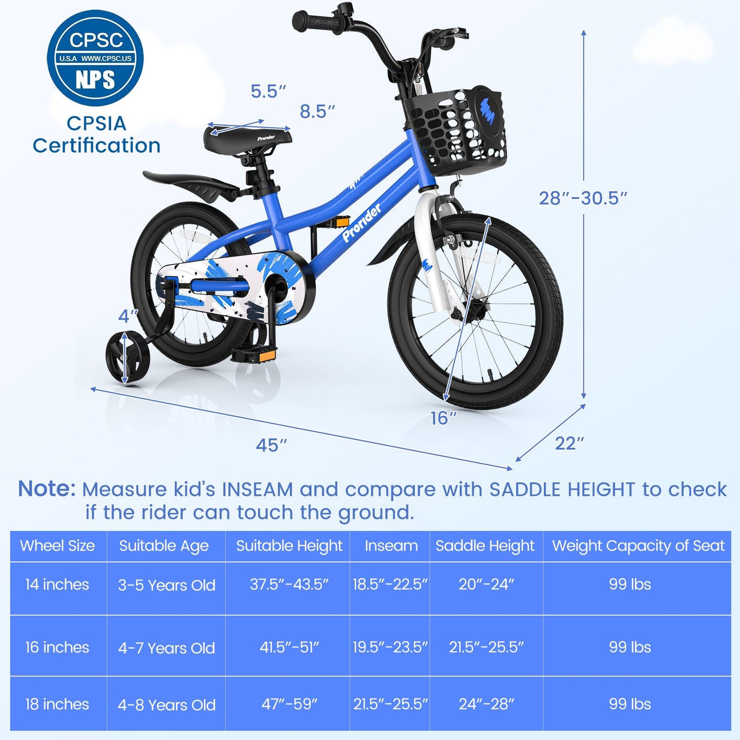 16 Inch Kids Bike with Removable Training Wheels-White