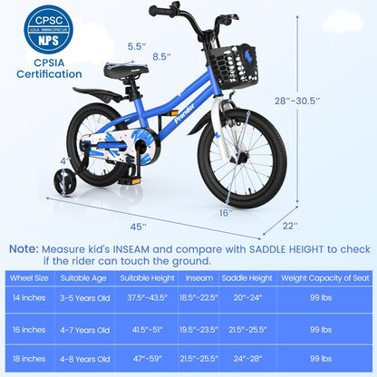 16 Inch Kids Bike with Removable Training Wheels-White