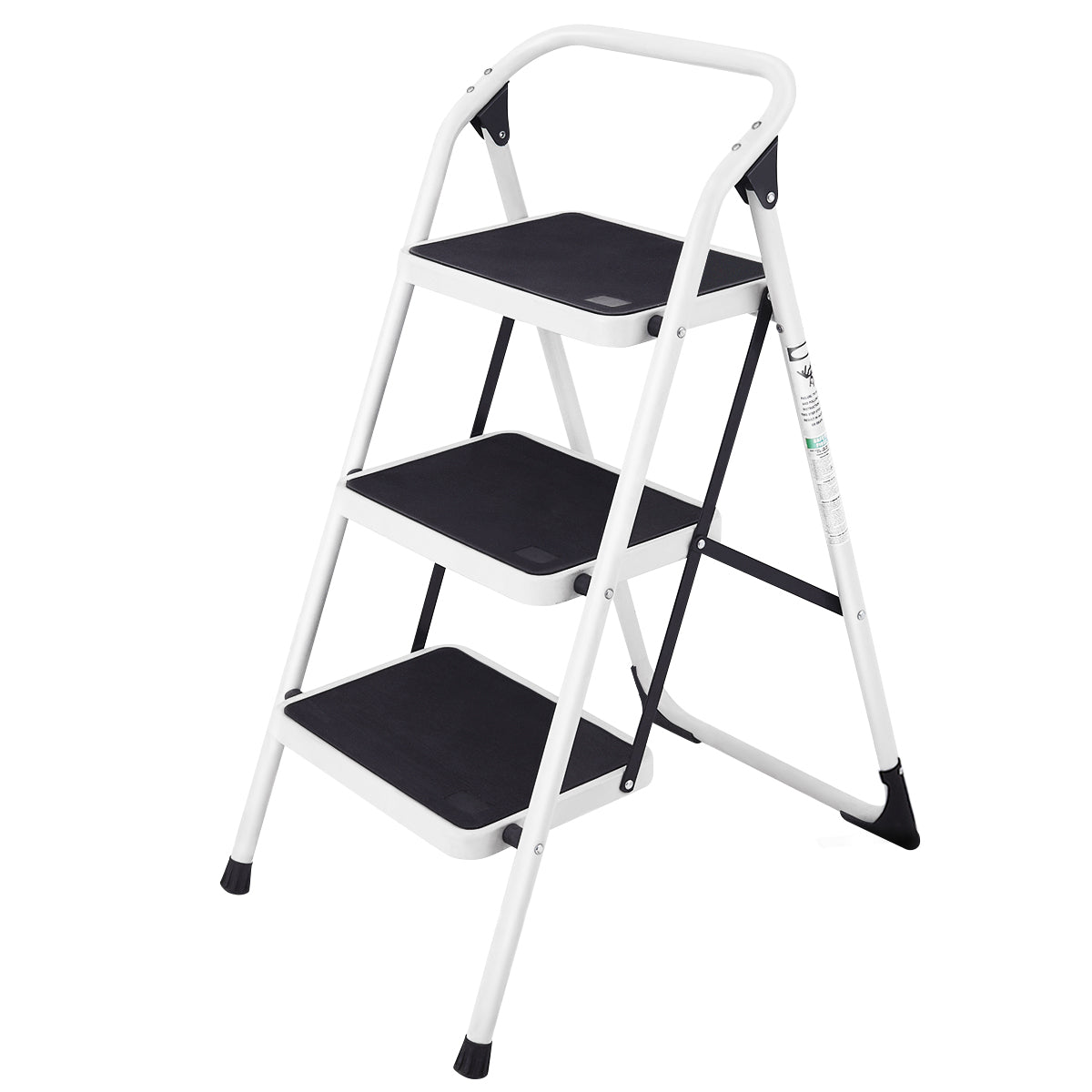 Escalera plegable de 3 peldaños con empuñadura y plataforma antideslizante