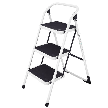 Escalera plegable de 3 peldaños con empuñadura y plataforma antideslizante