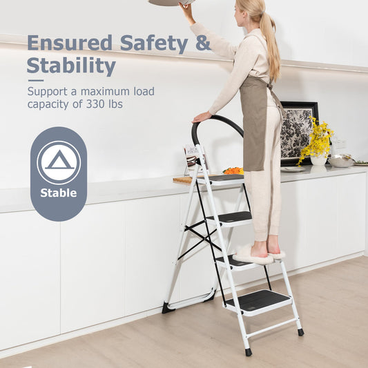 4-Step Folding Ladder with Anti-Slip Pedal Platform 330Lbs Capacity - Tampa Home & Garden Store