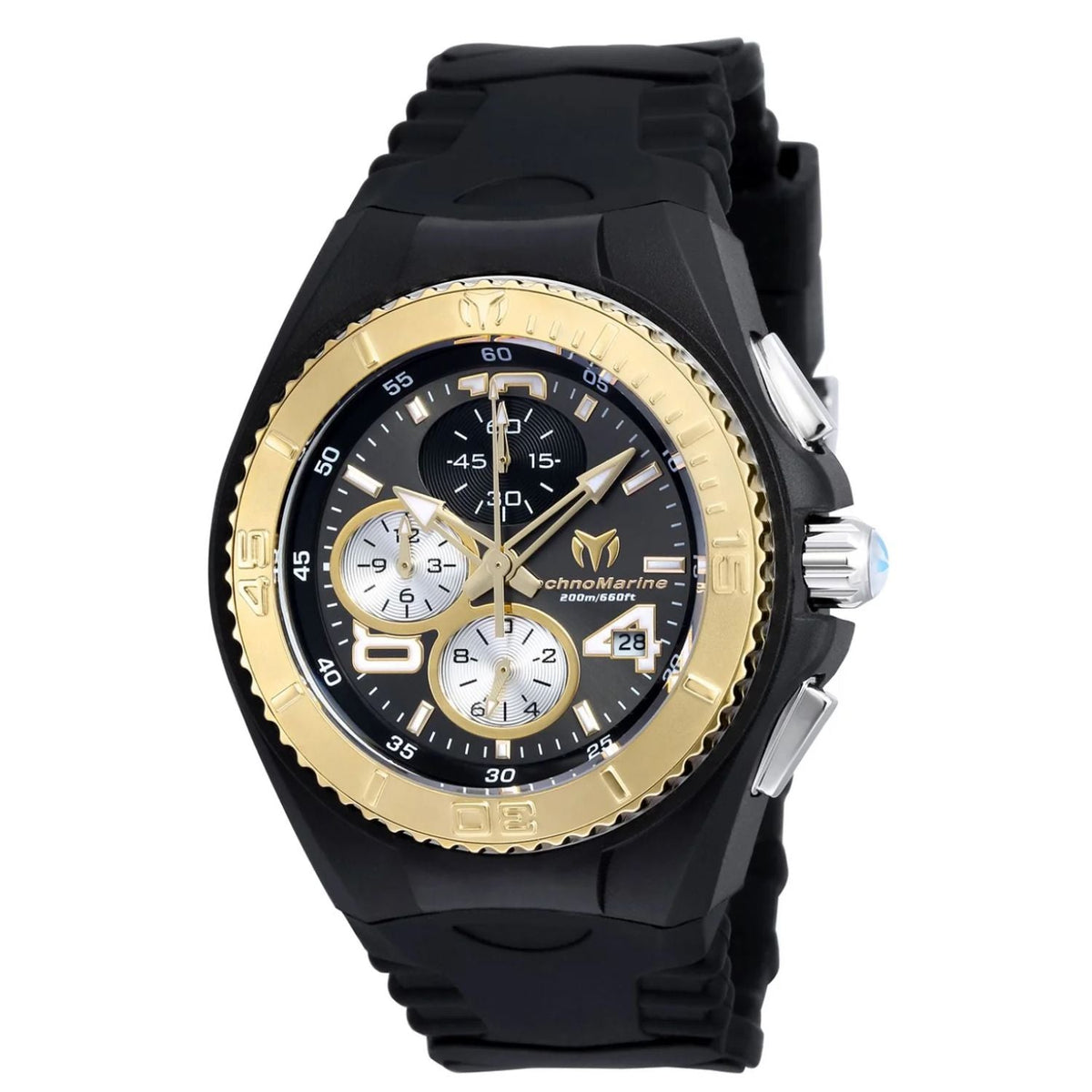 TechnoMarine Women's Cruise watch with gold bezel, black dial, chronograph, rubber strap on Tampa Home & Garden Store