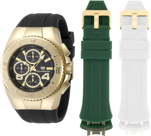 Technomarine Men's Cruise watch, gold-tone case and black strap, green and white bands on Tampa Home & Garden Store