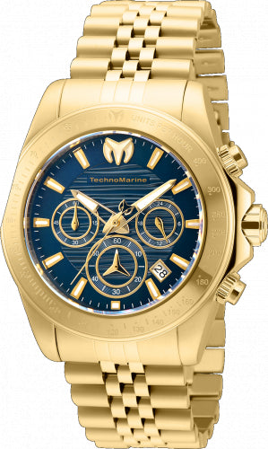 Technomarine Manta men's gold-tone watch with blue dial and chronograph subdials, date window on Tampa Home & Garden Store