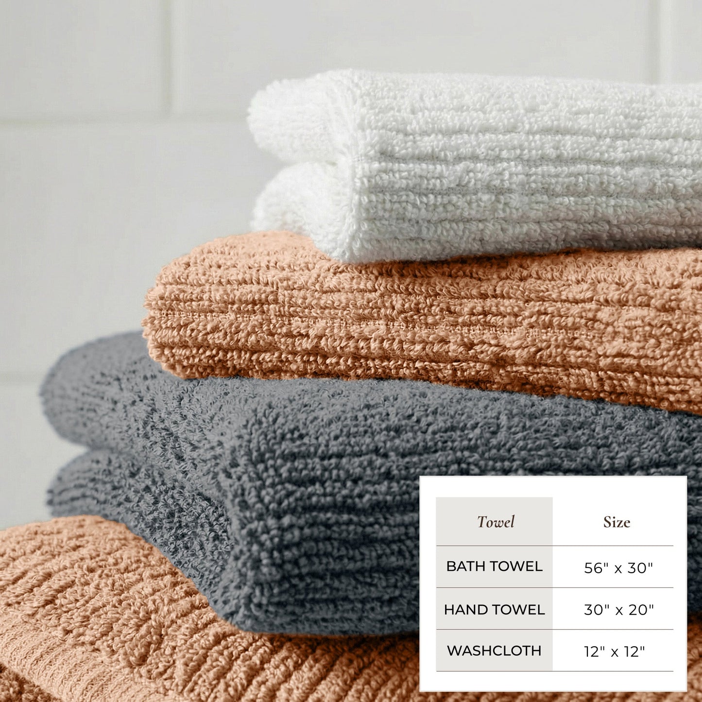Turkish Cotton Ribbed Bath Towel Set and 6 Pieces