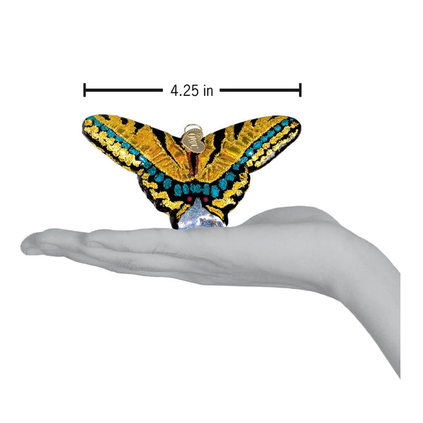 Swallowtail Glass Ornament The Country Christmas Loft, yellow turquoise wings 4.25 in hand on Tampa Home & Garden Store