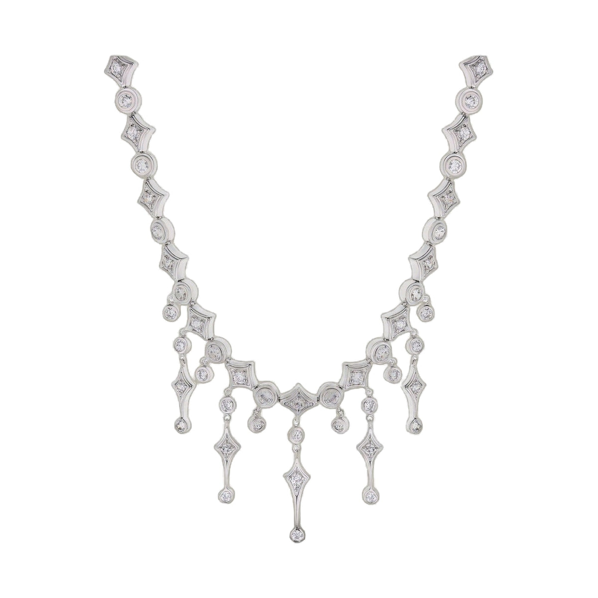 Bridal Floral Necklace by Lauren G Adams, silver-tone with crystal square motifs on Tampa Home & Garden Store
