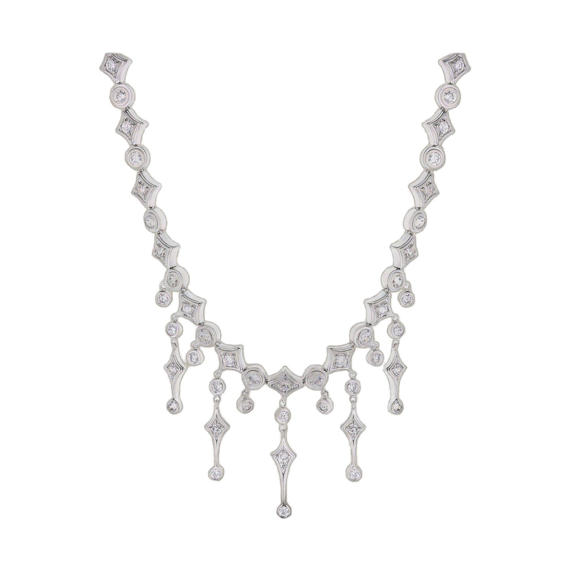 Bridal Floral Necklace by Lauren G Adams, silver-tone with crystal square motifs on Tampa Home & Garden Store