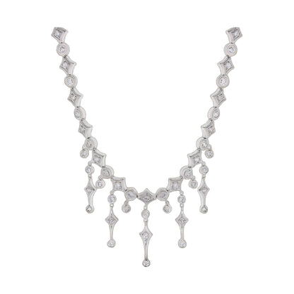 Bridal Floral Necklace by Lauren G Adams, silver-tone with crystal square motifs on Tampa Home & Garden Store