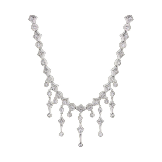 Bridal floral necklace by Lauren G Adams, silver-tone with crystals and elegant drop links on Tampa Home & Garden Store