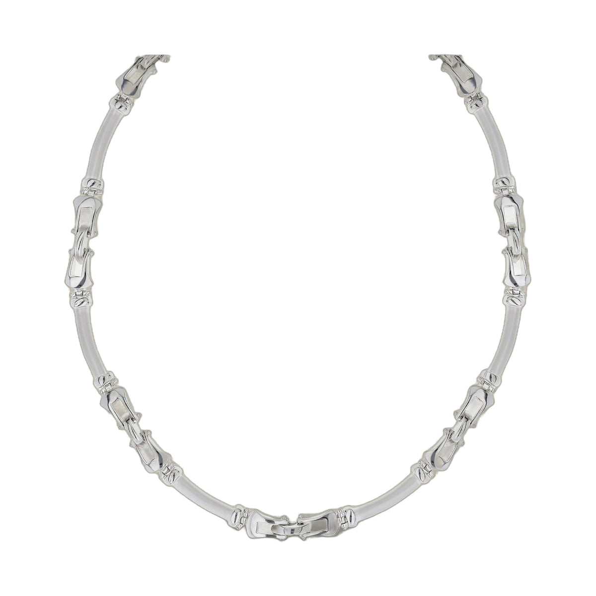 Bridal Floral necklace with segmented rectangular links in silver tone on a sleek chain on Tampa Home & Garden Store