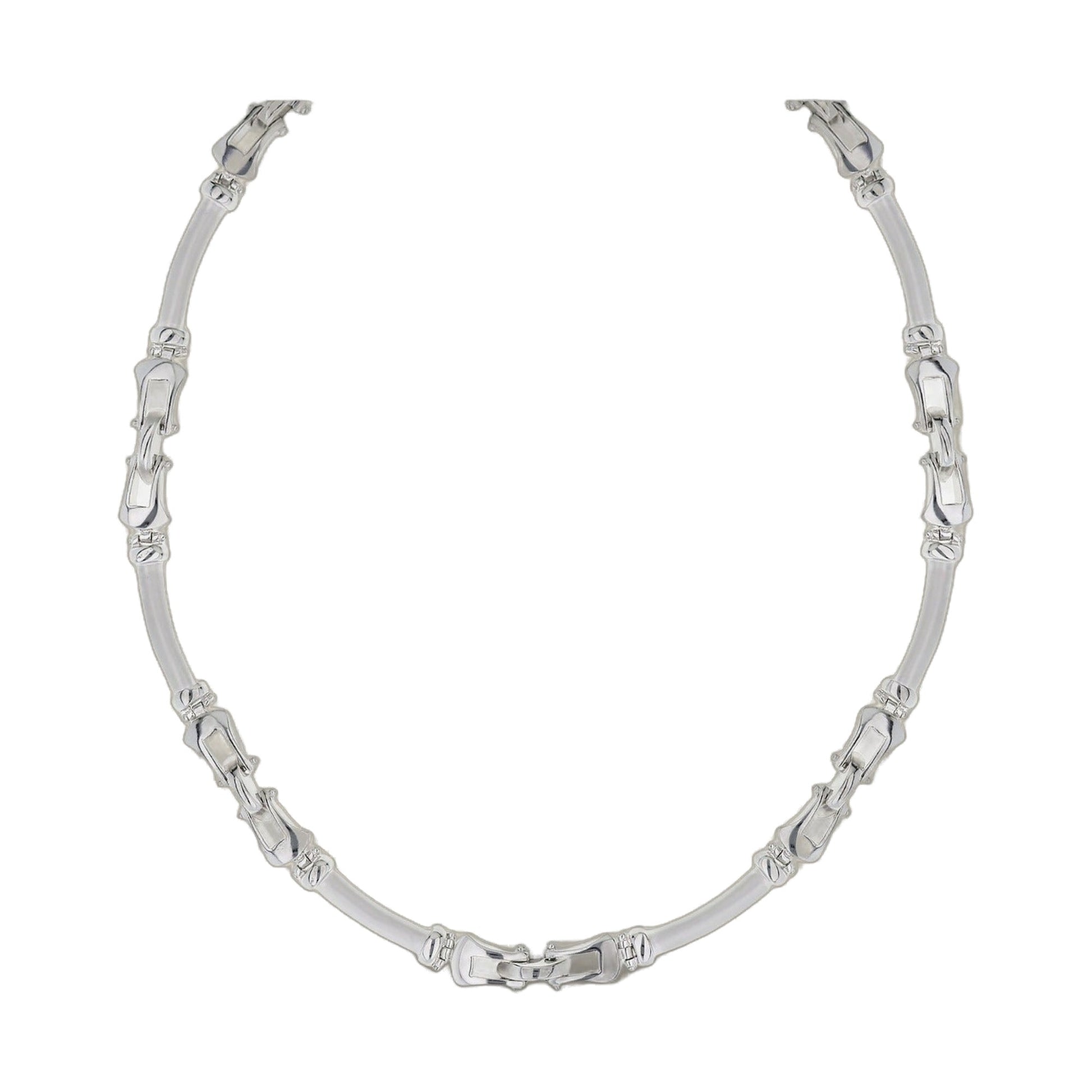 Bridal Floral necklace with segmented rectangular links in silver tone on a sleek chain on Tampa Home & Garden Store