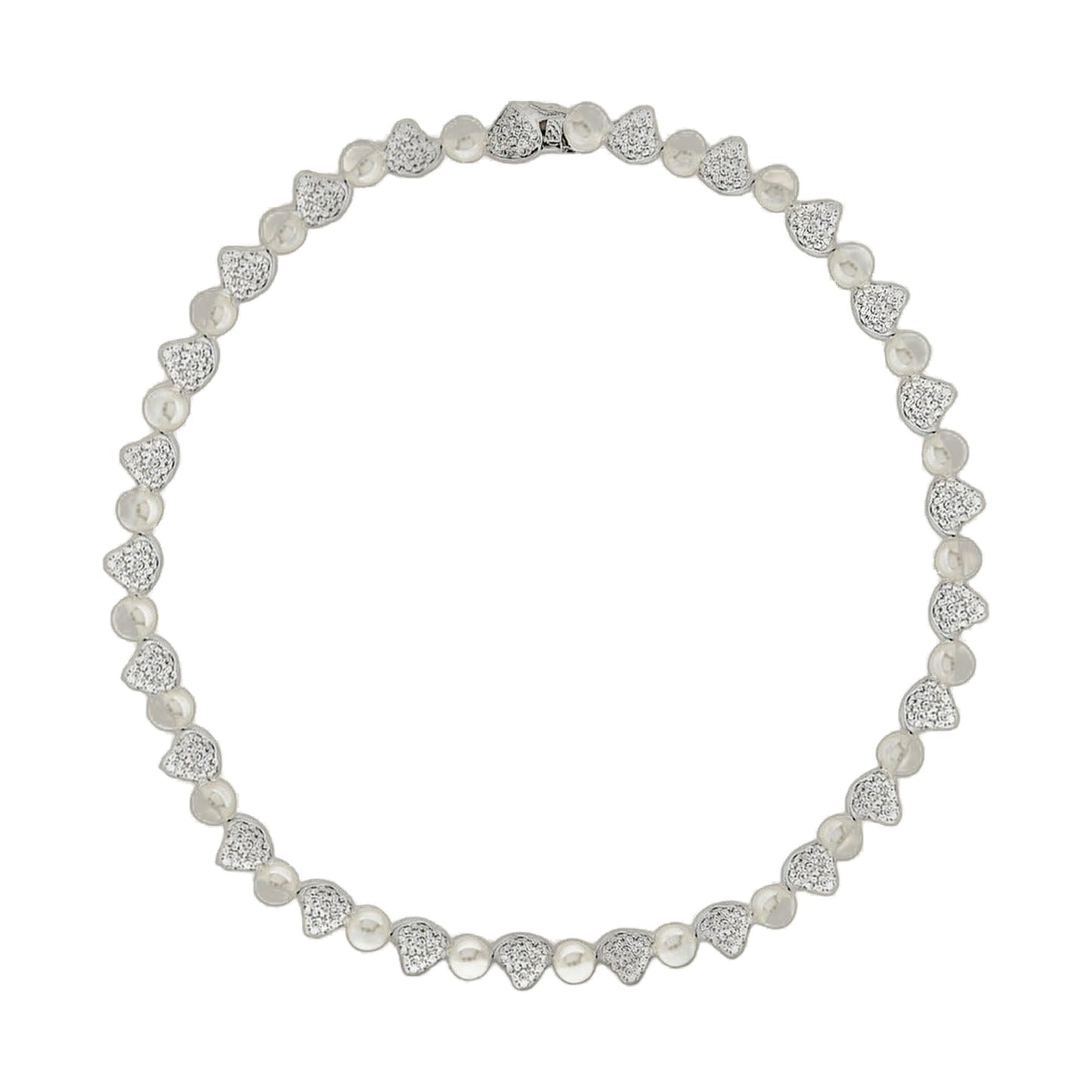 Mother of Pearl Necklace with round pearls and heart pavé beads on Tampa Home & Garden Store