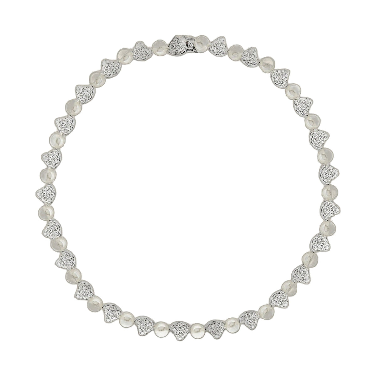 Mother of Pearl Necklace with round pearls and heart pavé beads on Tampa Home & Garden Store
