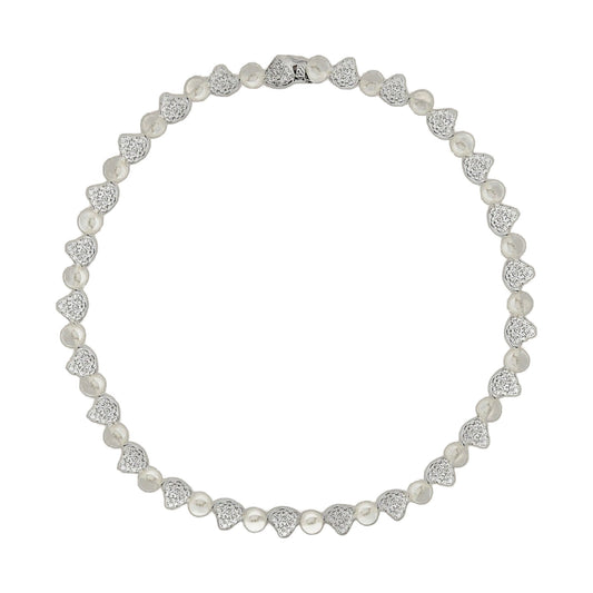 Mother of Pearl Necklace with round pearls and heart pavé beads on Tampa Home & Garden Store