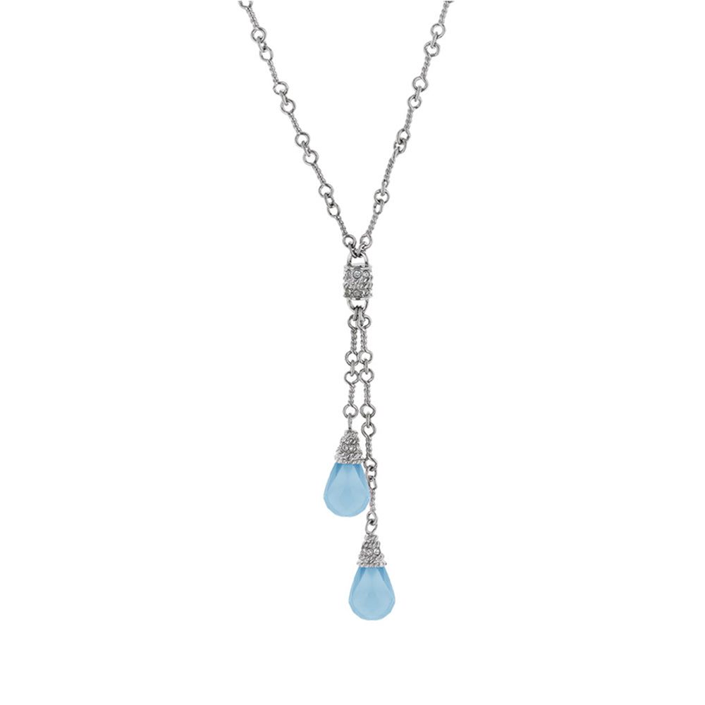 Y Necklace by Lauren G Adams, silver-tone necklace with two blue teardrop crystals in a Y-drop on Tampa Home & Garden Store