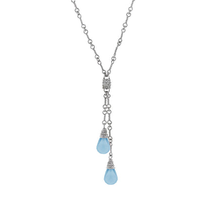 Y Necklace by Lauren G Adams, silver-tone necklace with two blue teardrop crystals in a Y-drop on Tampa Home & Garden Store