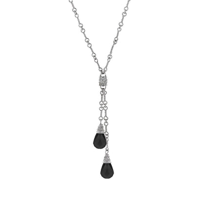 Y necklace by Lauren G Adams, silver chain with crystal caps and black teardrop drops on Tampa Home & Garden Store